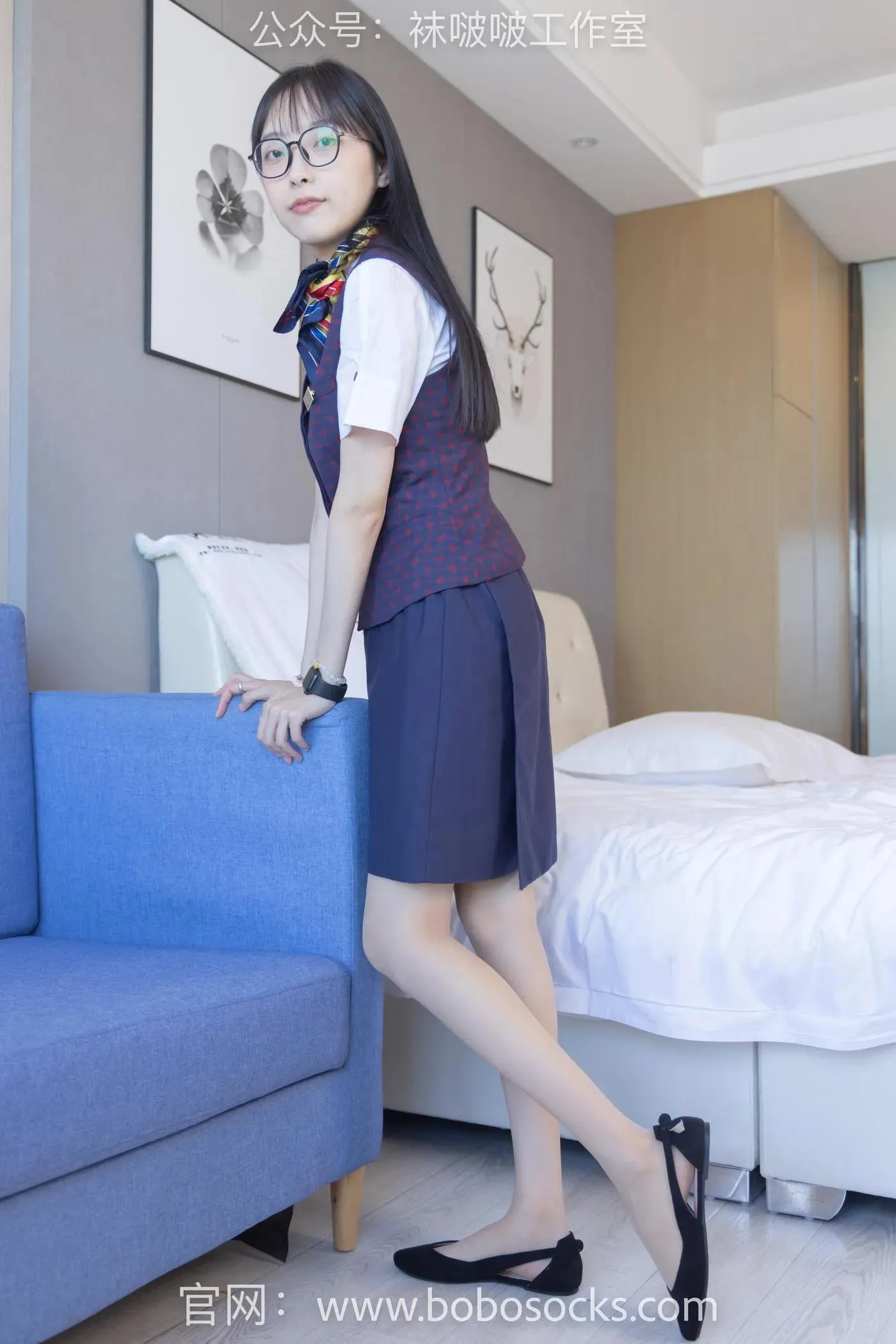 [BoBoSocks袜啵啵]NO.115 稚予-平底鞋、肉丝、空姐制服 [136P]插图5